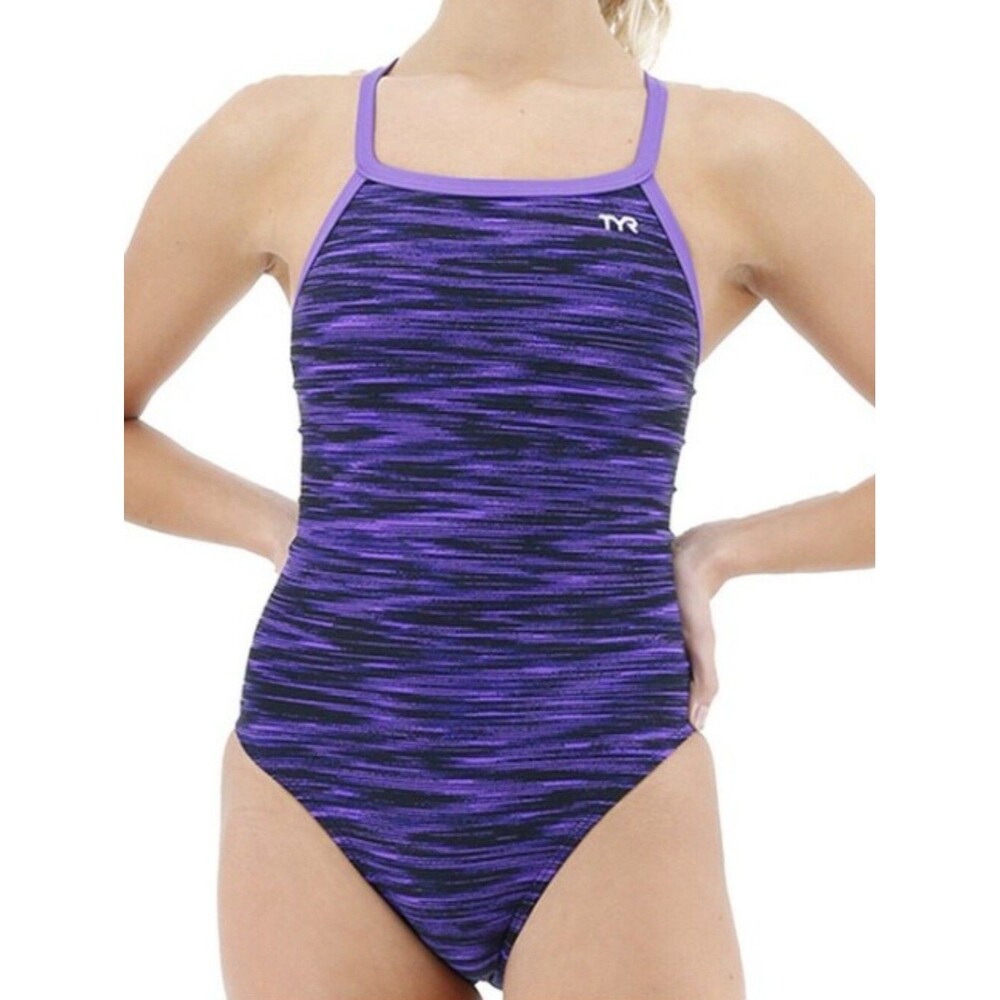 NWT TYR Fizzy Durafast Purple Black Striped Diamondfit One Piece Swimsuit - 22